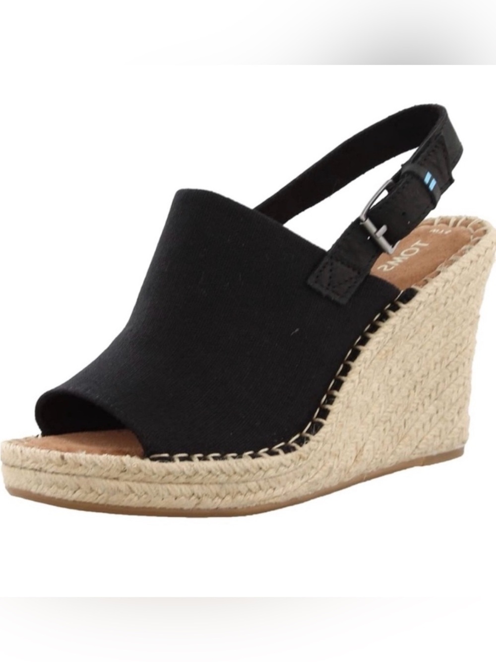 Toms Monica Black Wedge Espadrille Slingback Sandal